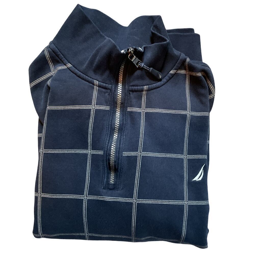 Nautica Men’s Quarter Zip Pullover. Blue with White Stripes. Size XXL